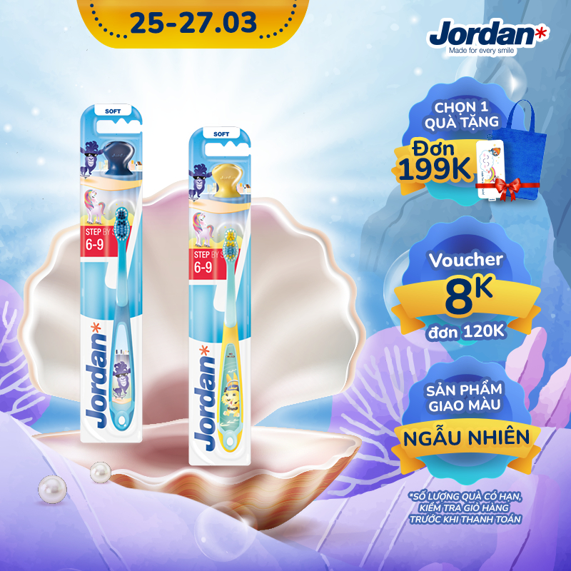 Combo 2 Bàn chải đánh răng Jordan Step 3 6-9 tuổi, Lông mềm