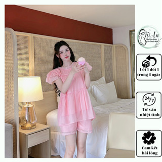 Bộ bầu tơ óng Ki An BB 1290 tay bèo 3 tầng 2 lớp cao cấp💕Đồ bộ bầu thiết kế sang chảnh mát mềm mịn💕Freesize 43~70kg