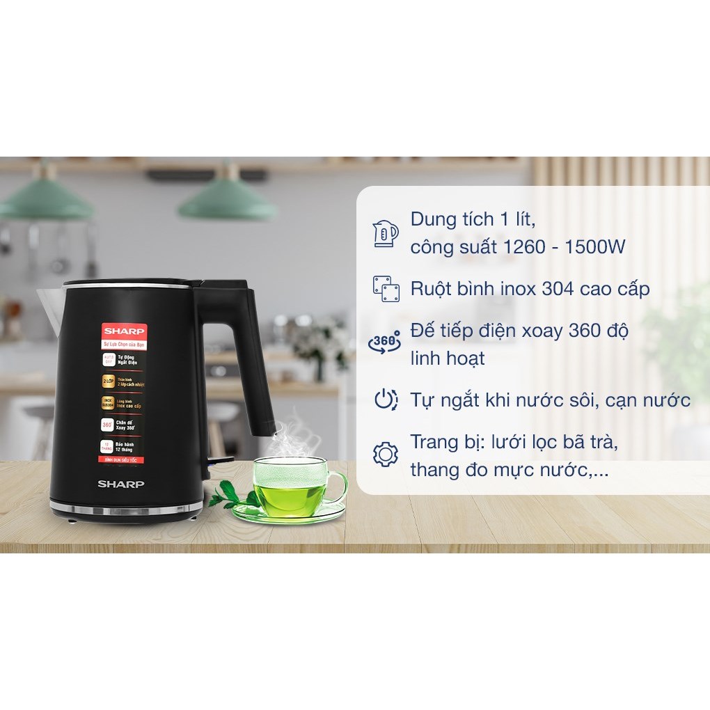 Bình đun siêu tốc Sharp 1 lít EKJ-10DVPS-BK
