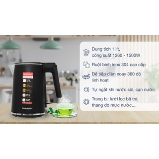 Bình đun siêu tốc sharp 1 lít ekj-10dvps-bk