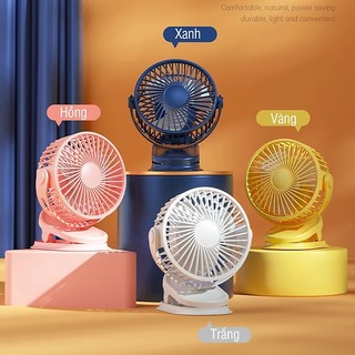 Quạt Kẹp mini để bàn gấp gọn, Quạt Tích Điện Sạc Pin Kẹp Ô Tô kẹp bàn Kẹp Giường ngủ, quạt tích điện mini 3 tốc độ gió l