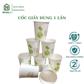 Cốc giấy dùng 1 lần, SET 50 cốc giấy gấu trúc nhập khẩu dùng 1 lần chịu nhiệt, an toàn tiện dụng - 235ml-RINOLI