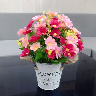 Hoa giả-Chậu hoa sắt mini cao cấp trang trí để bàn, kệ sách, góc học tập, decor..