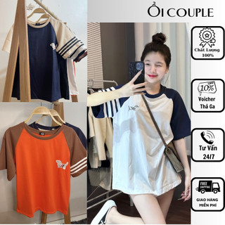 Áo phông Thom browne nữ, Áo thun nữ thêu hình cún kẻ sọc ống tay