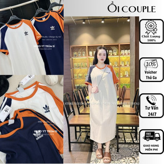 Váy Phông Adidass Ngắn Tay Phối Màu Viền Cổ Đầm Nữ Cotton Freesize Form Thụng Rộng