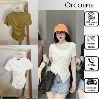 Áo thun nữ cộc tay cổ tròn,áo thun kiểu định hình eo tôn dáng