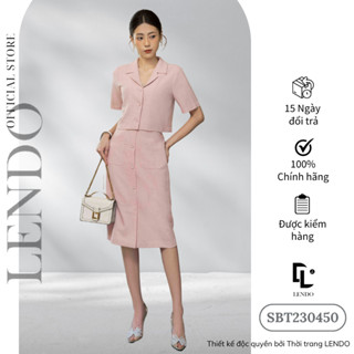 Sét Bộ Công Sở LENDO SBT230450 Áo Croptop Tay Ngắn Cổ Vest Chân Váy Dáng Ôm Bút Chì Túi Ốp
