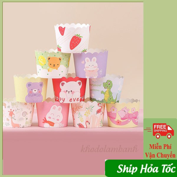 Cup giấy cứng làm cupcake cho bé nhiều mẫu (set 50c)