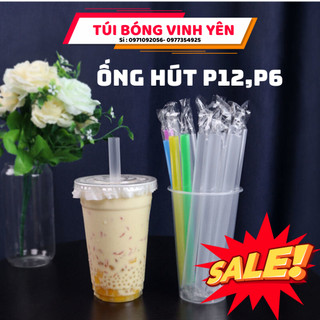 Bịch 500gr ống hút nhựa đen trắng phi 6, phi 8, phi 12 có màng bọc, ống hút trà sữa, trà trái cây