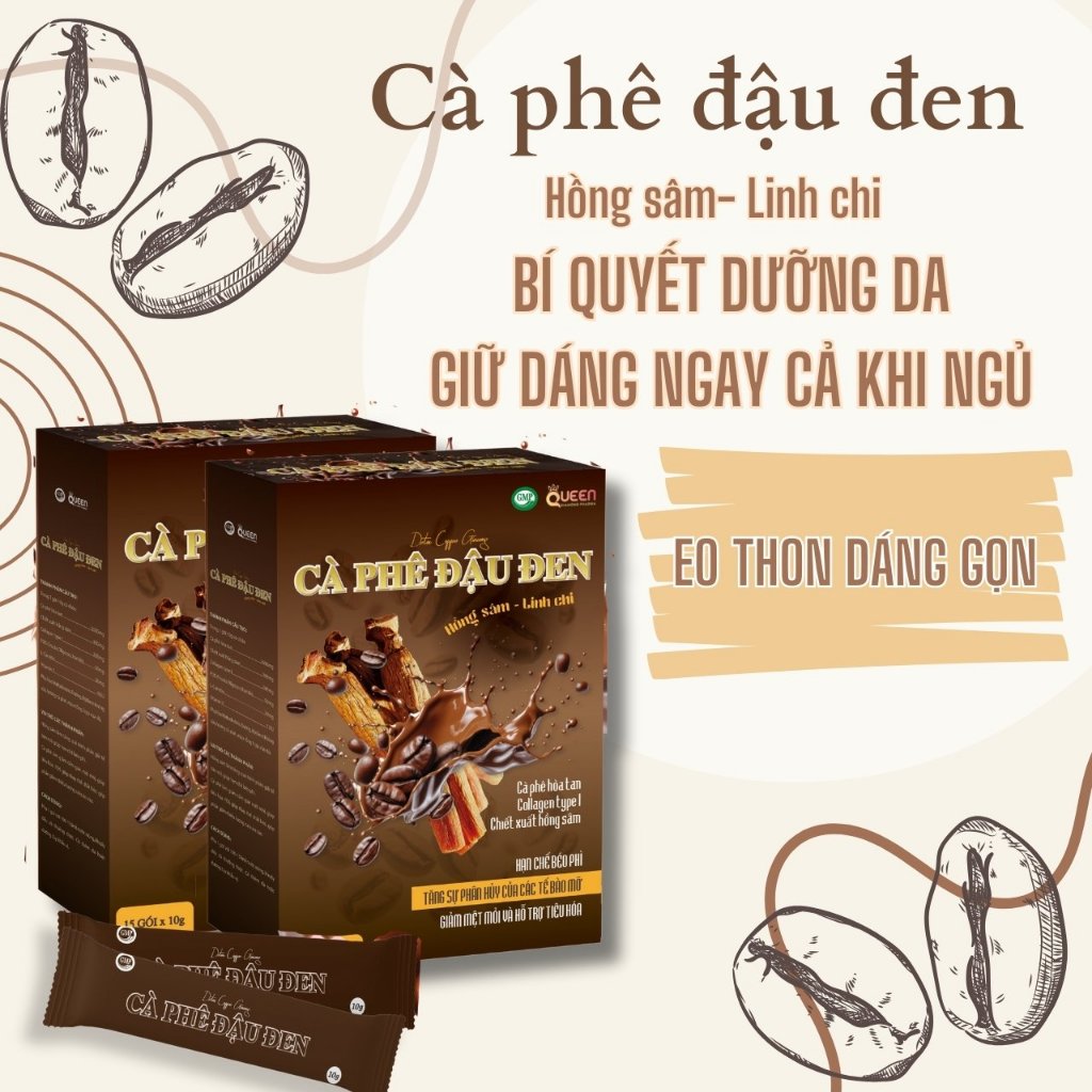 Cafe đậu đen giảm cân, bổ sung collagen - Hộp 15 gói