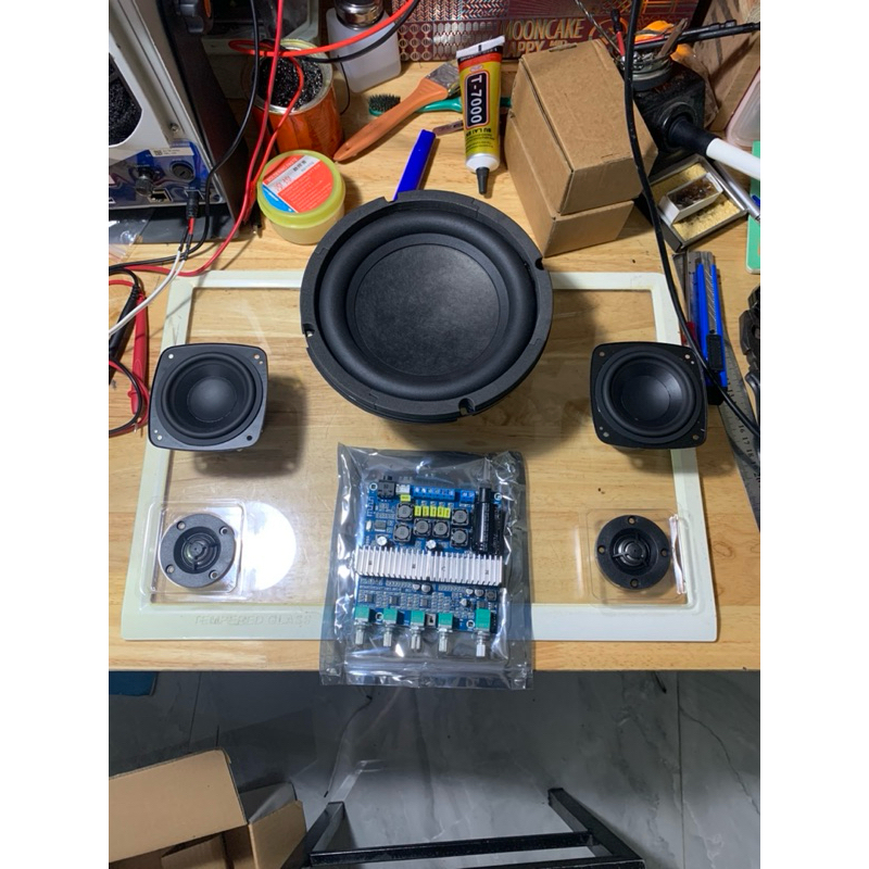 Combo làm loa 2.1 200W, mạch Gemaudio 2.1 + sub HK 6.5 + mid boombox3 + treble titan harman kardon