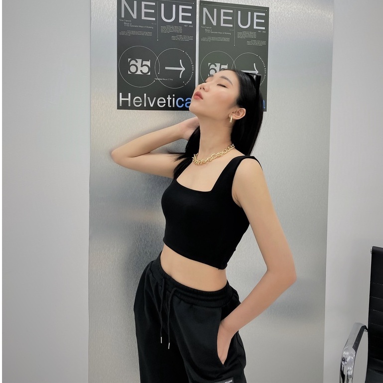 Áo croptop 2 dây bản to  cotton 2 lớp, áo hai dây cổ vuông ôm body siêu tôn dáng | BigBuy360 - bigbuy360.vn