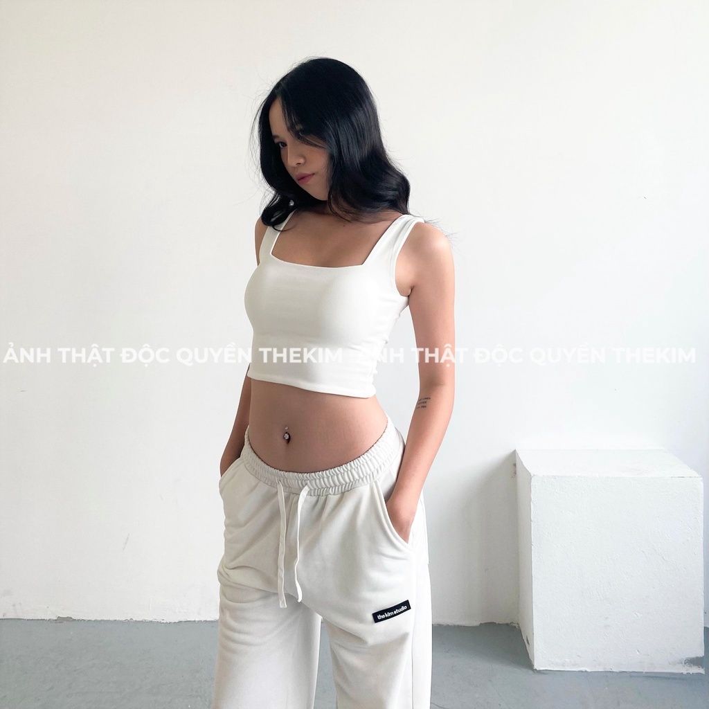 Áo croptop 2 dây bản to  cotton 2 lớp, áo hai dây cổ vuông ôm body siêu tôn dáng | BigBuy360 - bigbuy360.vn