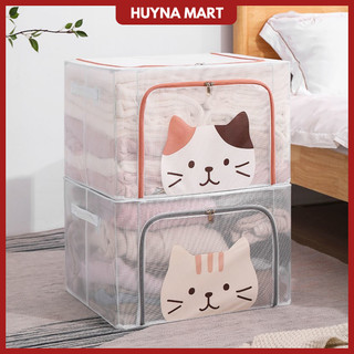 Túi Đựng Quần Áo Chăn Màn Khung Thép Trong Suốt, Cỡ Lớn, Có Thể Gấp Gọn 66L-100L Huyna Mart TD25