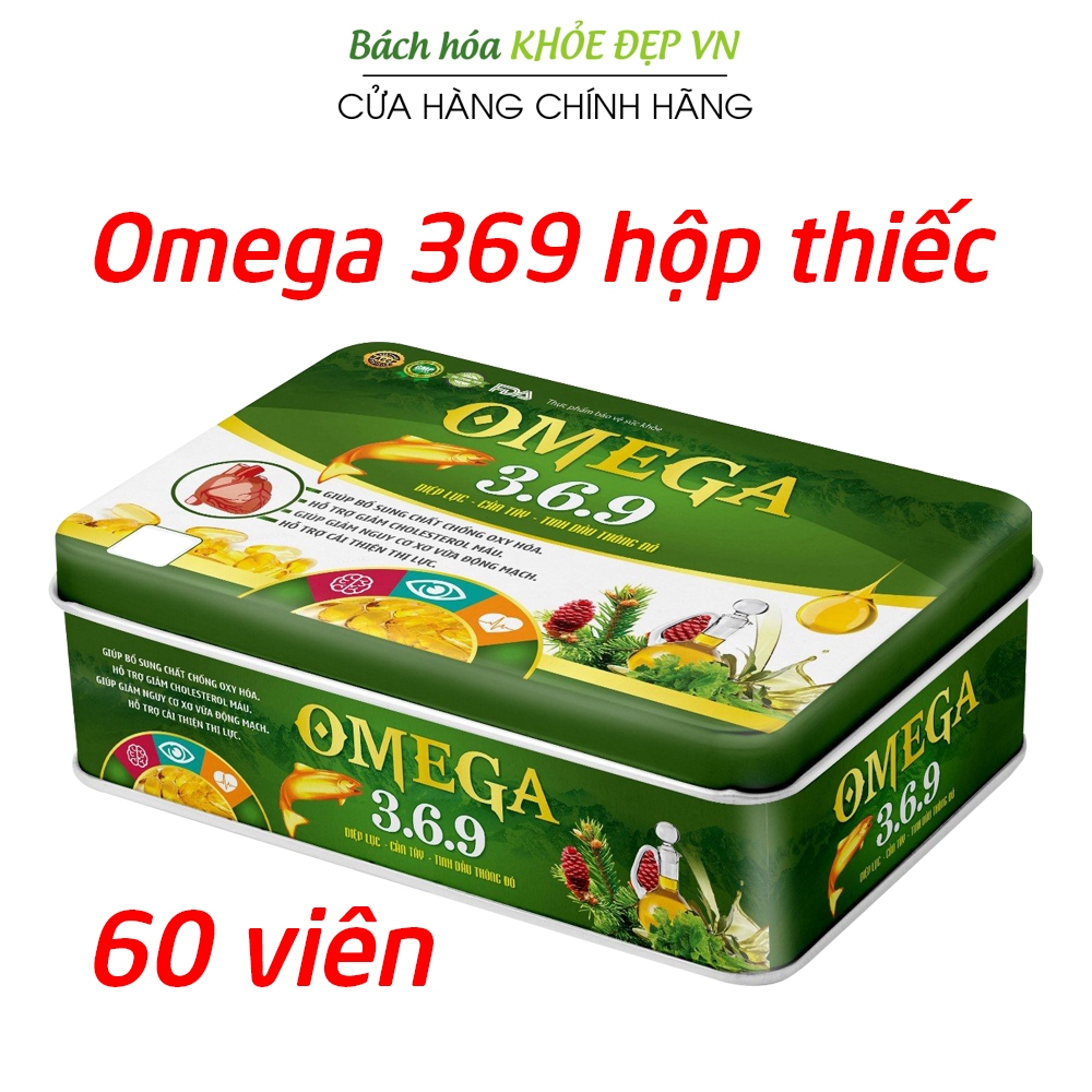 Omega 369 diệp lục cần tây (hộp thiếc) tinh dầu thông đỏ giúp tăng cường thị lực, giảm cholesterol trong máu - 60 viên