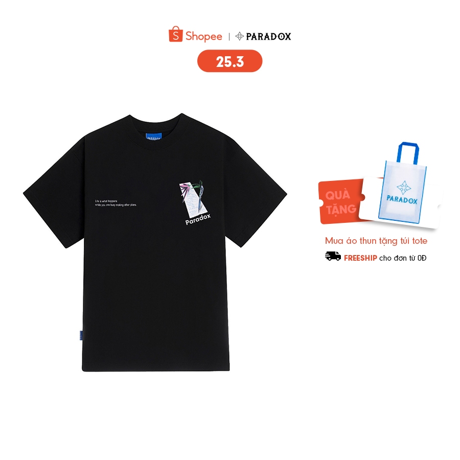 Áo thun form rộng Paradox tay lỡ - Unisex - In hình - PLAN - Đen, Trắng