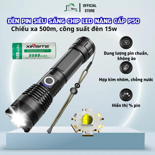 Đèn pin mini cầm tay cao cấp siêu sáng XHP50 pin khủng 26650,chiếu xa chống nước 6 tháng bảo hành