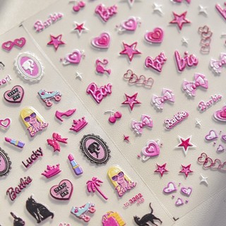 Sticker Lụa Nổi 5D | Barbie Hồng | Hình Dán Móng Tay