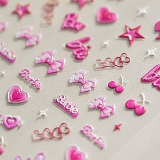 Sticker Lụa Nổi 5D | Barbie Hồng | Hình Dán Móng Tay