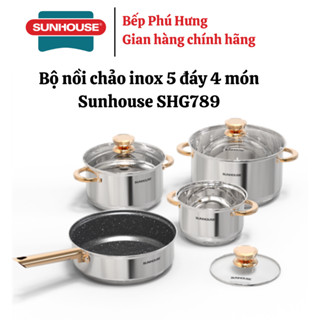 Bộ nồi chảo inox 5 đáy Sunhouse SHG789 - Hàng chính hãng