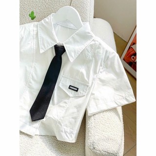 Áo sơ mi croptop CH-NEL (Tặng kèm cà vạt) 👔 ALOHASHOP
