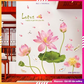 Tranh đề can, decal dán sàn nhà 4D hình ao sen cá AY9260, sticker 3D