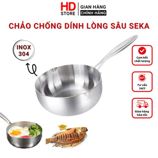 Chảo inox nguyên khối sâu lòng SEKA đáy 5 lớp dẫn nhiệt tốt, chống dính tốt dùng cho mọi loại bếp tặng kèm vỉ gác dầu