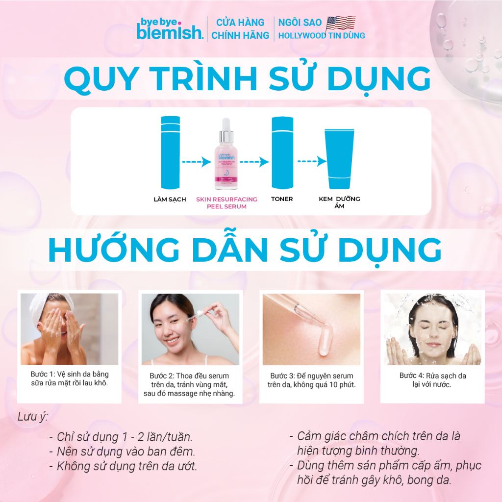 Tinh chất Peel da AHA + BHA tái tạo mờ thâm làm mịn da Bye Bye Blemish Skin Resurfacing Peel Serum 30ml