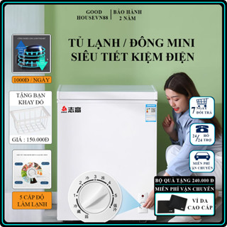Tủ đông mini tiết kiệm điện với 5 cấp số, tủ lạnh mini trữ thịt cá đông lạnh, làm đá, trữ sữa thực phẩm đa năng,Bh 3 năm