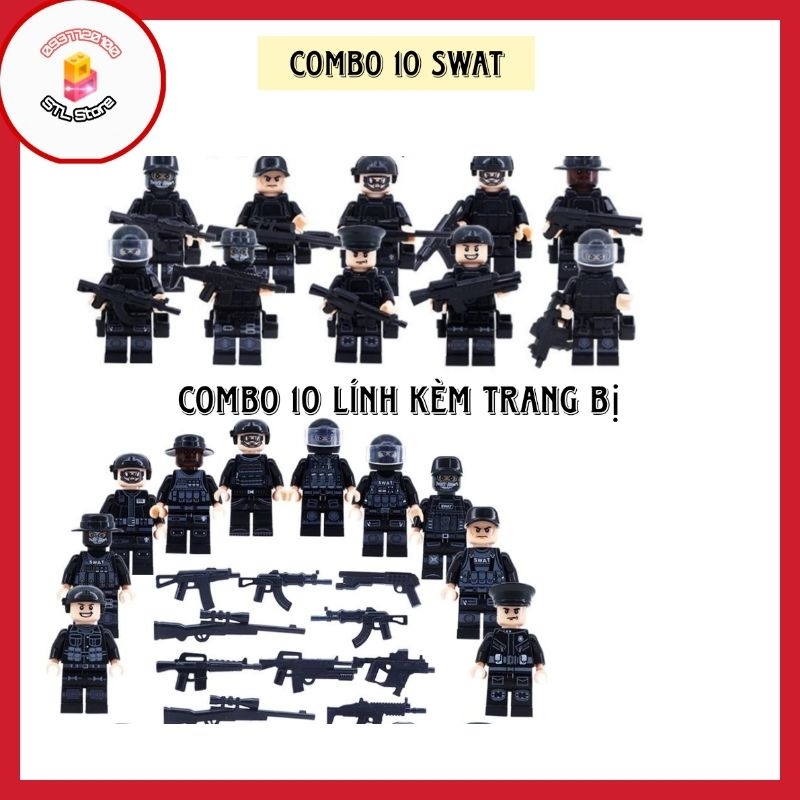 Đồ chơi lắp ráp Swat đặc nhiệm Combo 10 Lính Swat Trang bị đầy đủ phụ kiện như hình