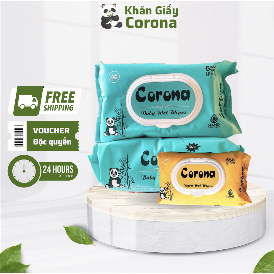 COMBO 5 KHĂN ƯỚT CORONA 650G 2 màu xanh-vàng