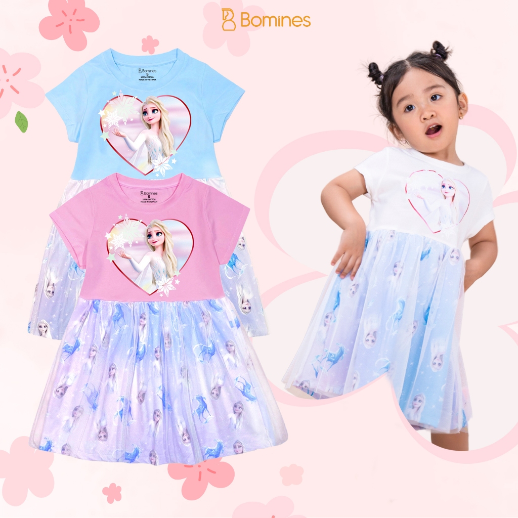 Váy bé gái công chúa Elsa BOMINES họa tiết xinh xắn cho bé 3-10 tuổi khoảng 12- 30kg DTNELSATRAITIM3D