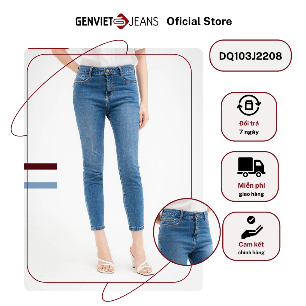 Quần Jeans Nữ Trơn Dáng Ôm Skinny Chất Bò Mềm Cao Cấp Basic DQ103J2208,, GENVIET
