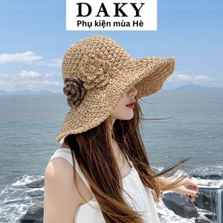 Mũ cói rộng vành đính hoa gấp gọn, nón cói mềm thời trang đi biển mùa hè dành cho nữ DAKY