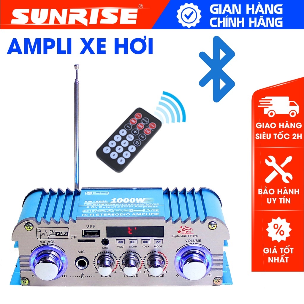 Amply karaoke Bluetooth cho xe hơi, loa mini, bộ khếch đại âm thanh Hifj YW-803 cho ô tô hỗ trợ chức năng bass treble