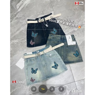 Chân váy mini denim jeans thêu bướm đính đá kèm thắt lưng bướm New  QCL1 LuciK Shop CV0070 5506 3706