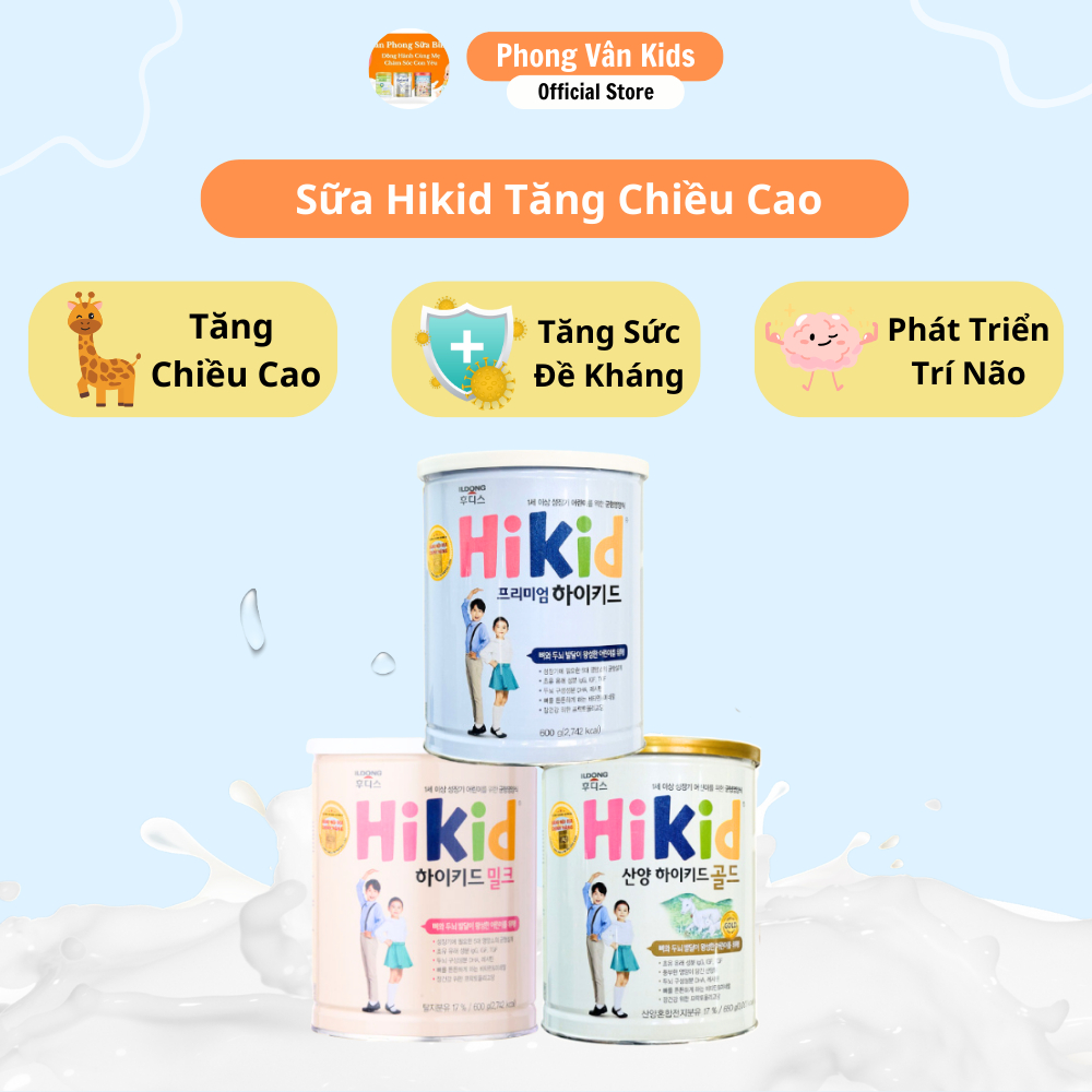 Sữa Hikid Hàn Quốc Dê, Hikid Bò Vani, Socola, Premium, 600g, 650g, Sữa công thức giúp bé ăn ngon, tă