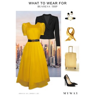 Đầm nữ công sở my way cổ tròn dáng xòe sang trọng my way 6md04150