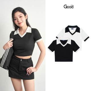 Áo Polo Crop Thun THE GOOD "Nora Polo Crop" , Áo Thun Nữ Có Cổ Co Giãn Kiểu Dáng Cổ Tim