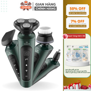 Máy cạo râu nam sạc pin, máy cạo râu mini shaver 9d 4in1 kiêm tỉa lông mũi đa năng, 3 lưỡi dao cạo kép chống nước ipx7