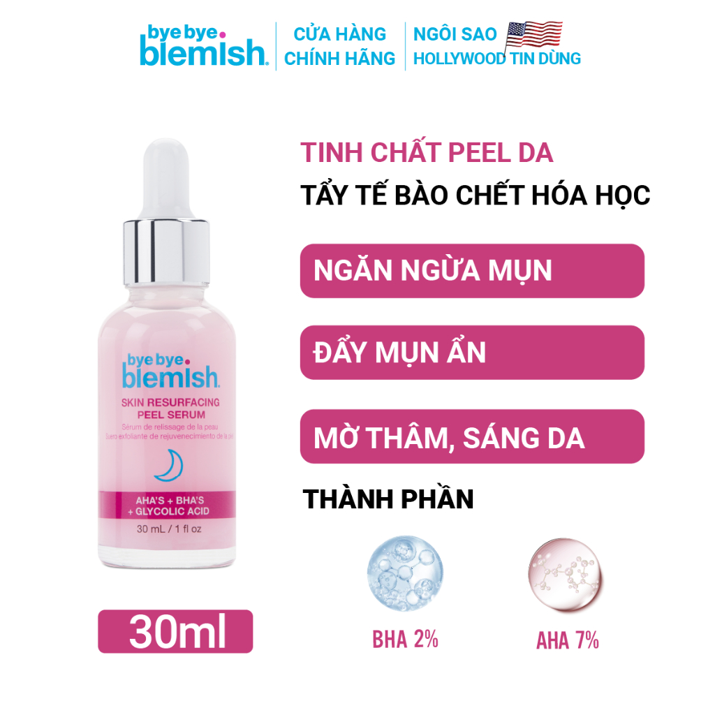 Combo Chấm mụn và Tinh chất Peel da AHA + BHA Bye Bye Blemish giúp giảm mụn sưng đỏ, mờ vết thâm và tái tạo làn da