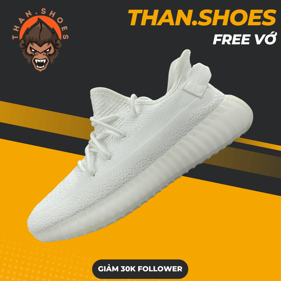 Giày Yz Boost 350 Cream White, Yz350 Full Trắng Hàng Cao Cấp Đế Nén Hạt Chuẩn - Than.Shoes