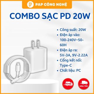 Combo Sạc Nhanh 20W (BH Lỗi 1 Đổi 1) - Chất Liệu Cao Cấp - Thiết Kế Nhỏ Gọn