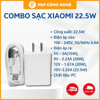 Combo Sạc Nhanh Xiaomi 22.5W (BH Lỗi 1 Đổi 1) - Sạc Nhanh An Toàn