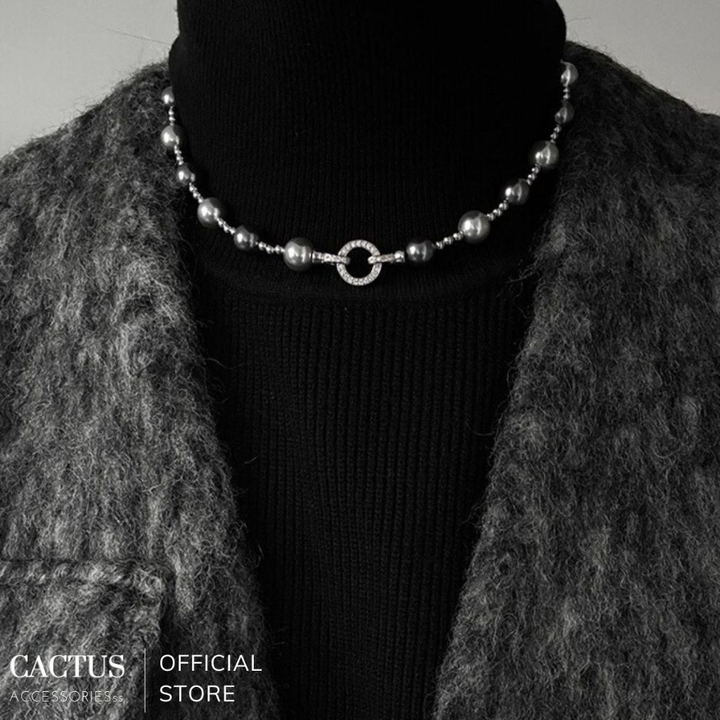 Dây chuyền / Vòng cổ / Vòng tay ngọc trai đen bạc, mặt tròn đính đá, unisex nam nữ