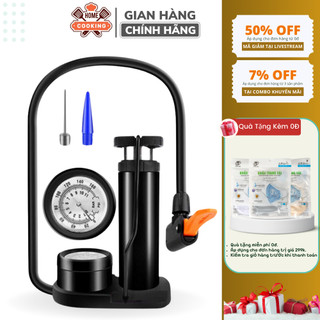 Bơm đạp chân mini đa năng đút cốp xe nhỏ gọn, có đồng hồ đo áp suất bơm chuyên dụng dành cho ô tô, xe máy, xe đạp