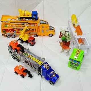 Đồ chơi mô hình xe container size lớn-đồ chơi xe container chở thú chở ô tô