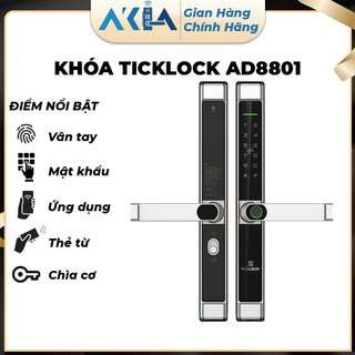 Khóa thông minh Ticklock AD8801 dành cho cửa nhôm - Mở khóa vân tay, mật khẩu, thẻ từ, ứng dụng TTLock, BH 12 Tháng