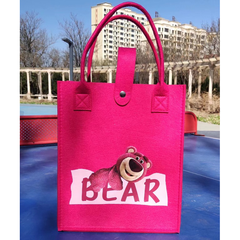 Túi xách nỉ gấu dâu Lotso BEAR hồng đậm mẫu mới - Túi tote vải nỉ hình gấu dâu style Hàn Quốc phù hợp đi học, đi du lịch