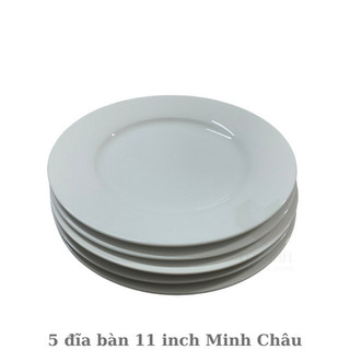 Combo đĩa bàn sứ trắng Minh Châu 11 inch, đĩa đựng thức ăn để bàn gốm sứ Minh Châu cho bàn tiệc